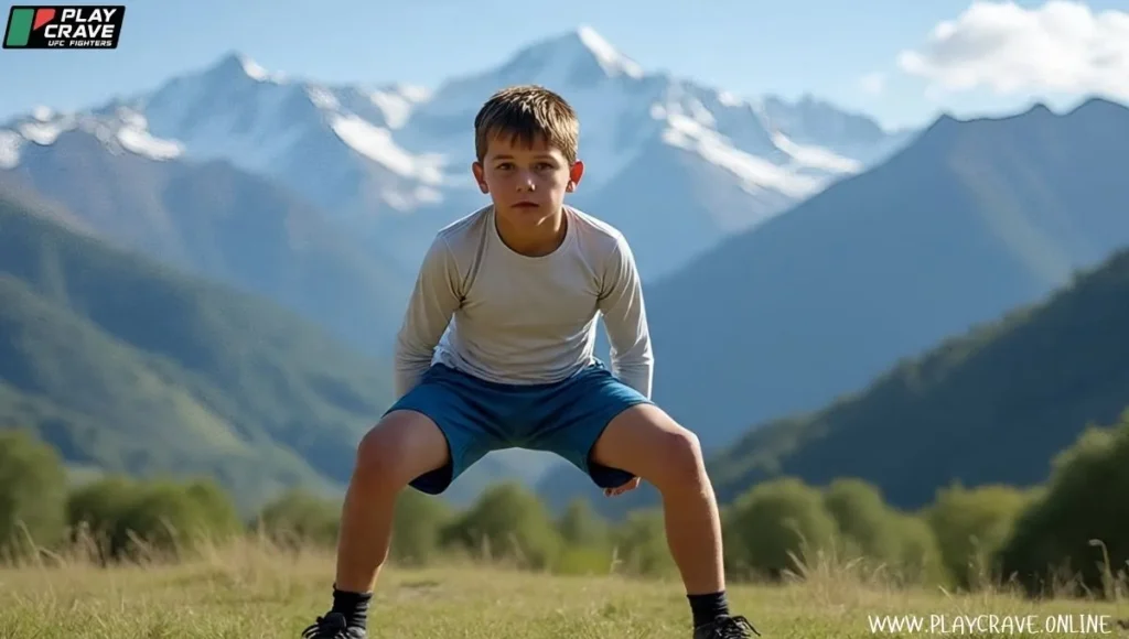 A young boy in Dagestan, Russia, training wrestling outdoor