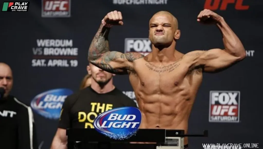 An MMA fighter on the UFC weigh-in machine