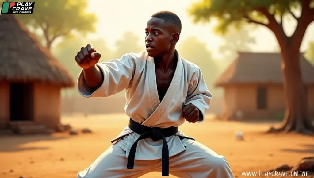 A young boy practicing judo outdoor in Ghana