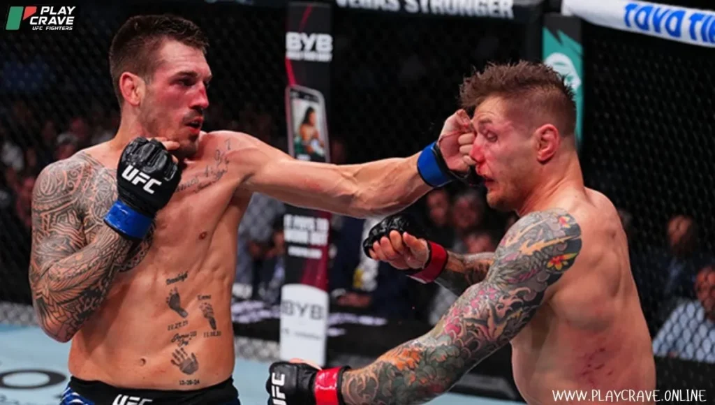 A UFC fighter throwing a knockout punch with power