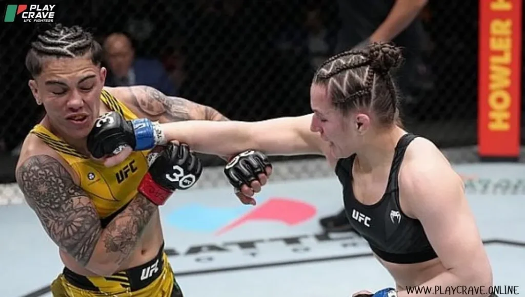 An MMA Fighter throwing the knockout punch in the UFC octagon