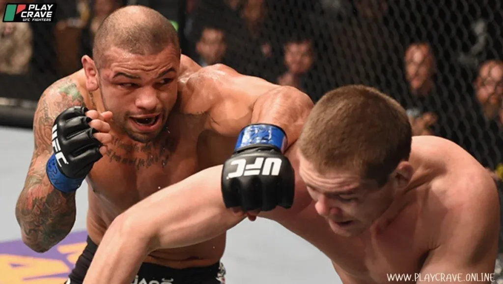 An MMA fighter delivering a knockout punch in the UFC match