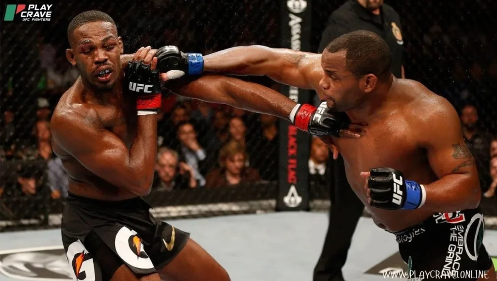 A MMA heavyweight fighter delivering a knockout punch in the UFC fight