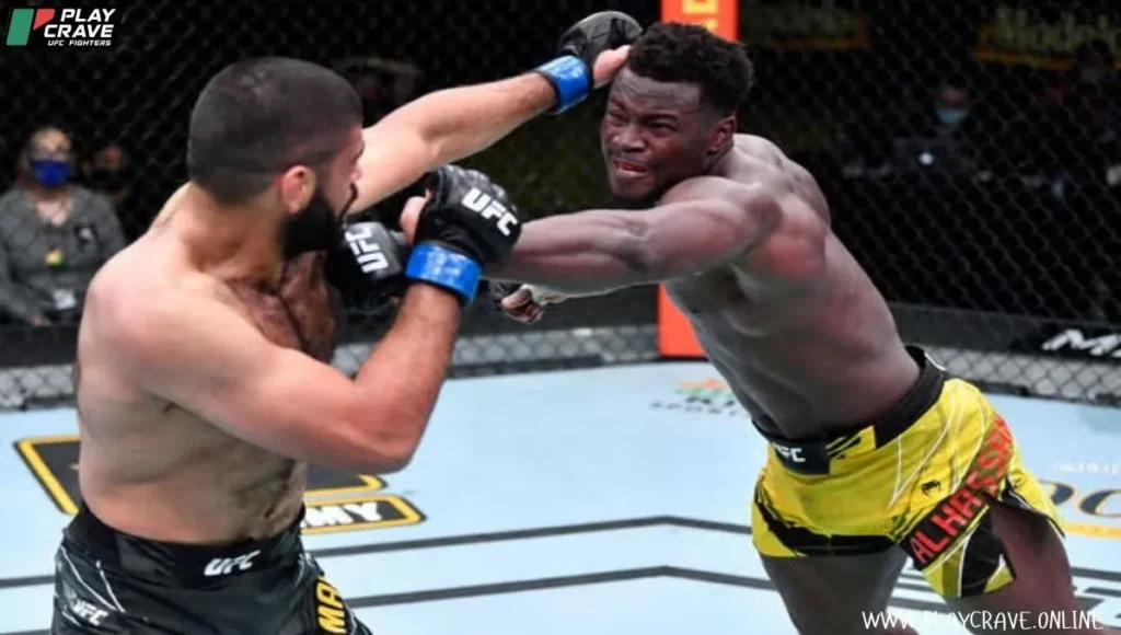 A fighter landing a knockout punch inside the UFC octagon 